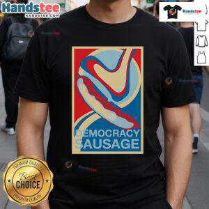 Official Democracy Sausage T-Shirt featuring a vibrant design celebrating Australian democracy and electoral culture.