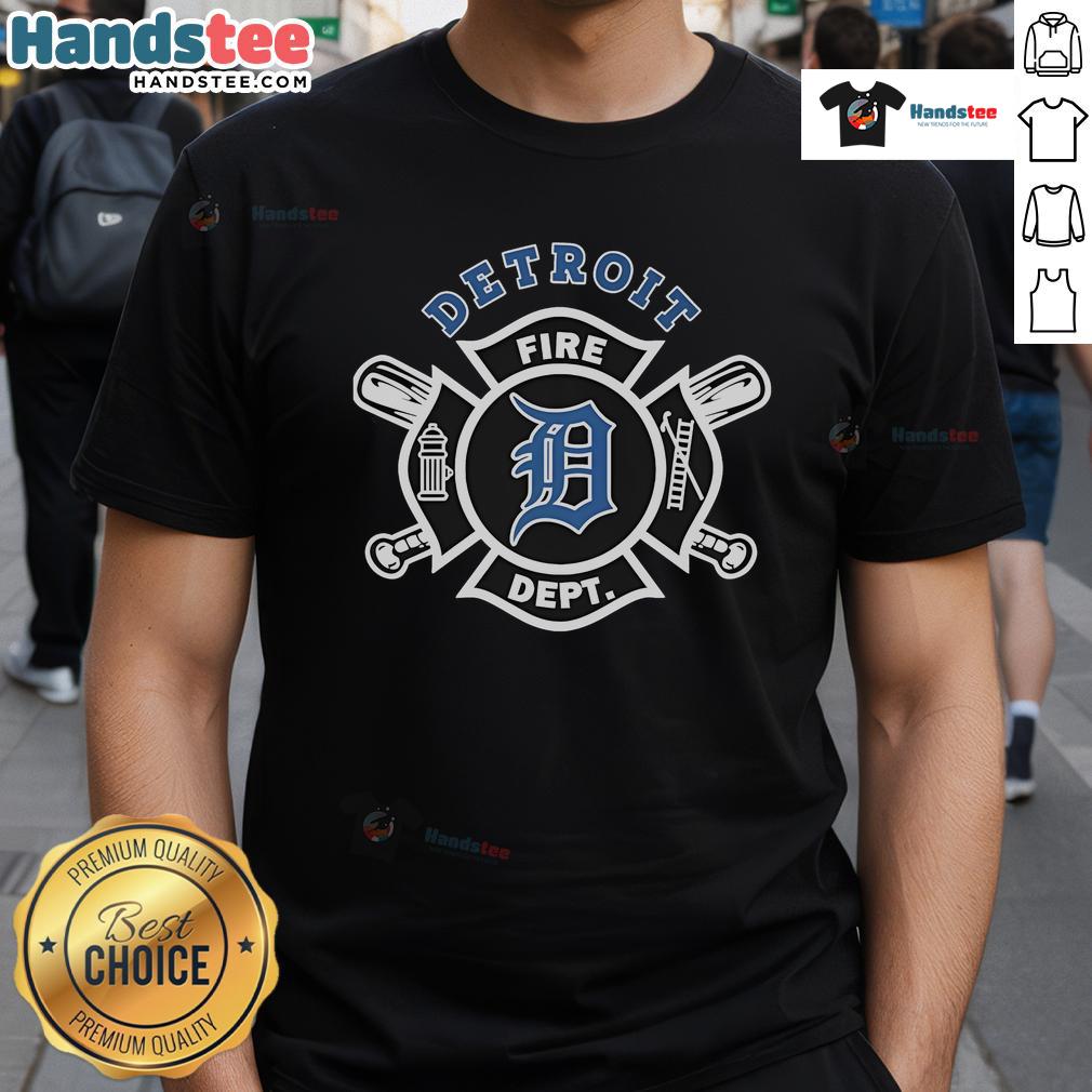 Official Detroit Tigers Fire Dept Firefighters T-Shirt featuring a bold logo and design, perfect for fans and firefighters.