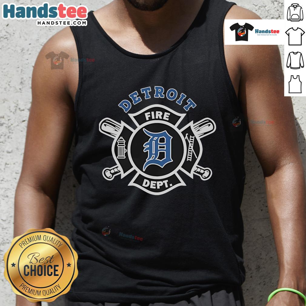 Official Detroit Tigers Fire Dept firefighters tank top featuring bold team logo and vibrant colors for fans and supporters.