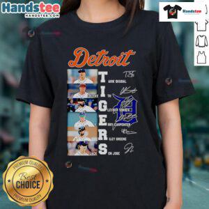Official Detroit Tigers Tarik Skubal Colt Keith Gleyber Torres signatures ladies tee featuring vibrant team graphics.