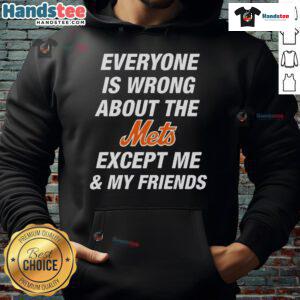 Official Everyone Is Wrong About The Mets Except Me My Friends Hoodie in navy blue, featuring bold text design.