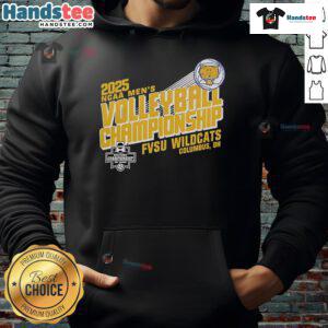 Alt Text: Official FVSU Wildcats 2025 NCAA Men's Volleyball Championship hoodie in black with team logo and sporty design.