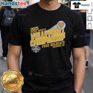 Official FVSU Wildcats 2025 NCAA Men's Volleyball Championship T-Shirt featuring team logo and vibrant colors.