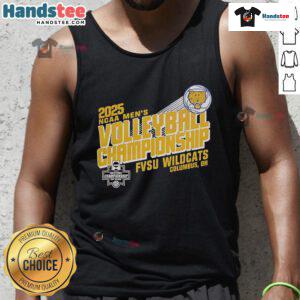 Alt Text: Official FVSU Wildcats 2025 NCAA Men's Volleyball Championship tank top featuring team logo and vibrant design.