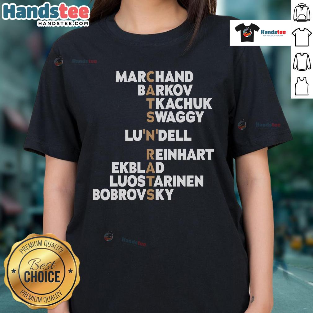 Alt Text: Official Florida Panthers Player Names Cats Add Rats Ladies Tee showcasing team spirit and style for female fans.