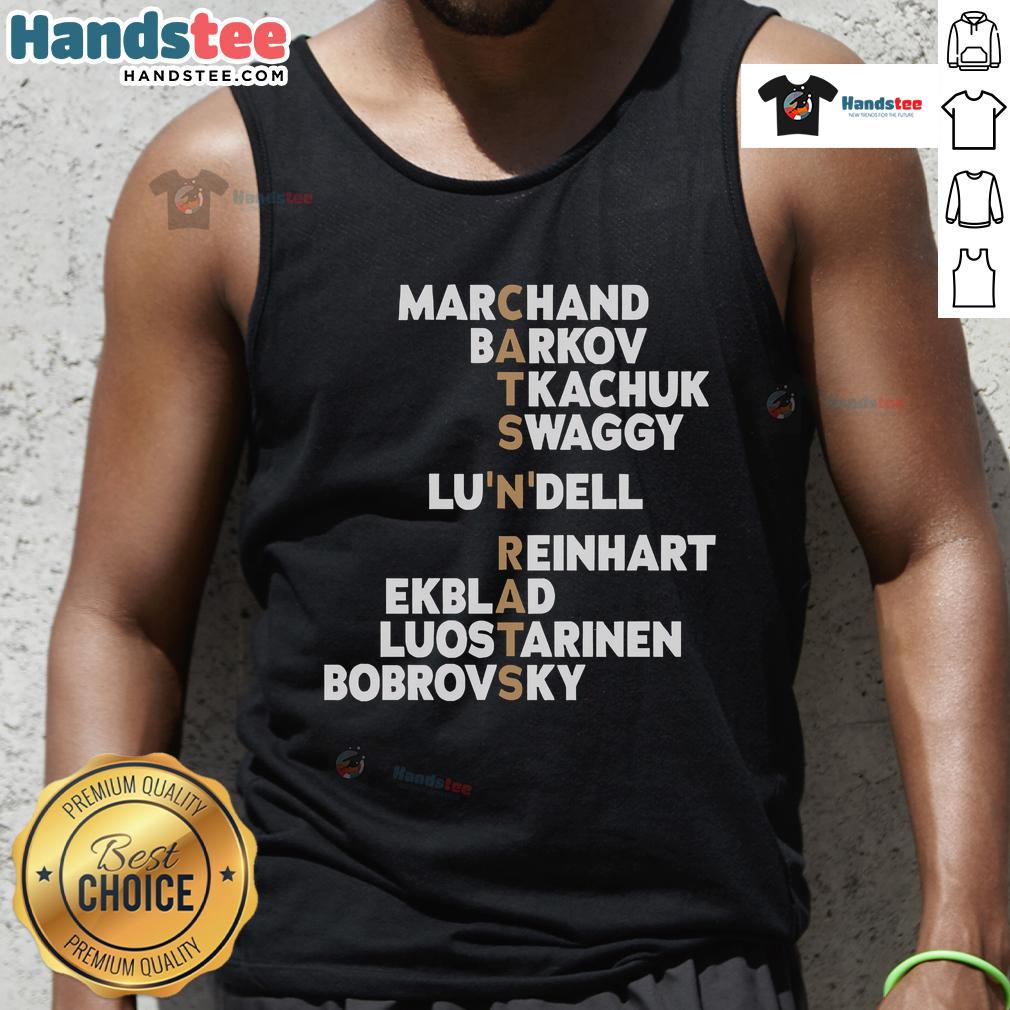 Official Florida Panthers player names tank top featuring Cats & Add Rats design, perfect for fans and summer wear.