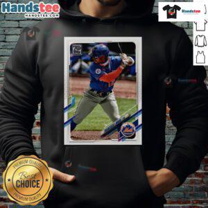 Official Francisco Lindor New York Mets homage 2021 Topps baseball card design on a stylish hoodie.