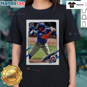 2021 Topps baseball card featuring Francisco Lindor in New York Mets uniform on a ladies tee, celebrating the player.