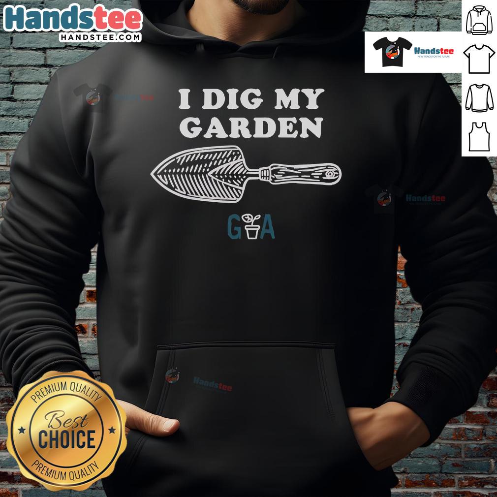 Official Gardening Australia 'I Dig My Garden' hoodie in green, perfect for gardening enthusiasts and outdoor lovers.