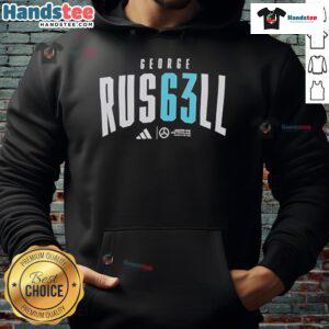 Official George Russell AMG Petronas Formula One Team hoodie featuring team colors and logo, perfect for racing fans.