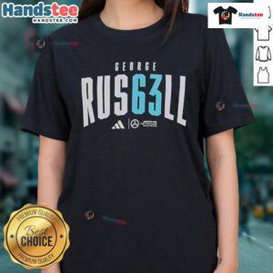 Official George Russell AMG Petronas Formula One Team ladies tee featuring stylish design and team logo for fans.