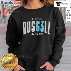 Official George Russell AMG Petronas Formula One Team sweatshirt featuring team colors and logo, perfect for fans.