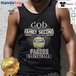 Official God First Family Second Indiana Pacers basketball tank top with vibrant team colors and stylish design.