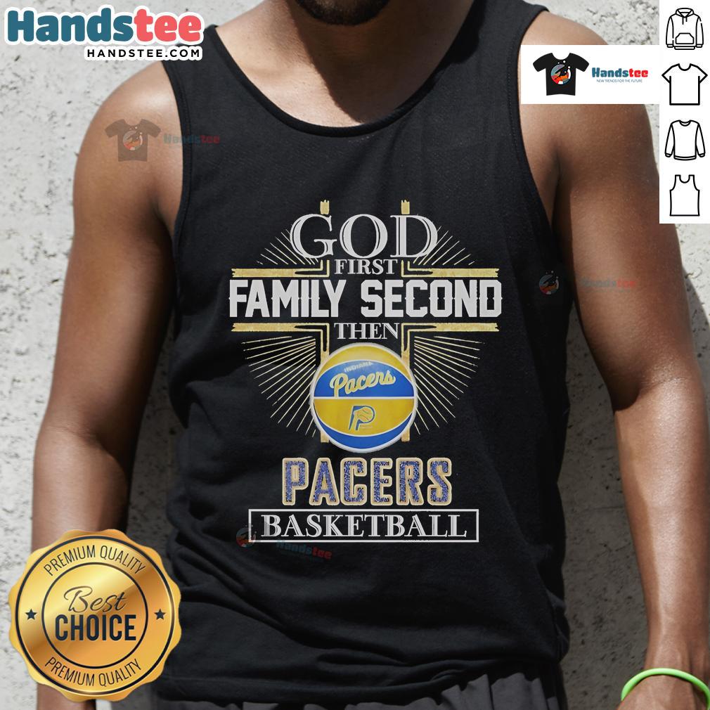 Official God First Family Second Indiana Pacers basketball tank top with vibrant team colors and stylish design.