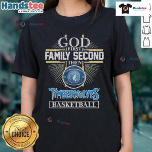 Official God First Family Second Minnesota Timberwolves Basketball Ladies Tee in stylish design, perfect for fans.