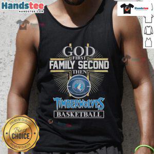 Official God First Family Second Minnesota Timberwolves basketball tank top in vibrant colors, perfect for fans.