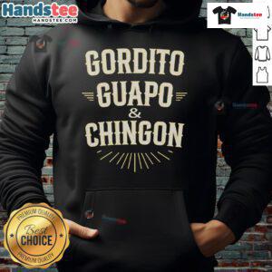 Official Gordito Guapo and Chingon hoodie displayed on a model, showcasing its trendy design and comfortable fit.