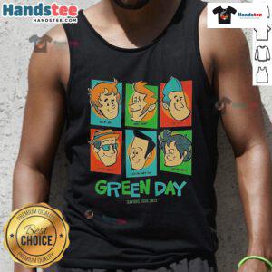 Green Day Saviors Tour 2025 tank top featuring the full band, perfect for fans and concert-goers.