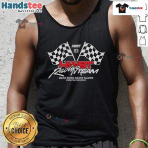Official HWBT Racing Team logo on a hard work beats talent tank top, showcasing drive and dedication in racing.