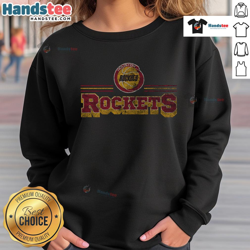 Alt Text: Official Houston Rockets fan banner sweatshirt featuring team colors and logo, perfect for game day attire.