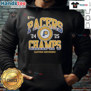 Official Indiana Pacers NBA Finals 2024-2025 Pride Eastern Conference Champions hoodie in navy blue, showcasing team spirit.