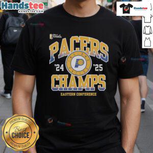 Official Indiana Pacers NBA Finals 2024-2025 Pride Eastern Conference Champions T-Shirt featuring vibrant team colors.