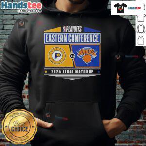 Official Indiana Pacers vs New York Knicks 2025 Eastern Conference Finals NBA Playoffs hoodie design.