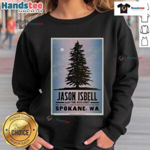 Alt Text: Official Jason Isbell May 16, 2025 concert poster sweatshirt featuring vibrant design for Spokane, WA event.