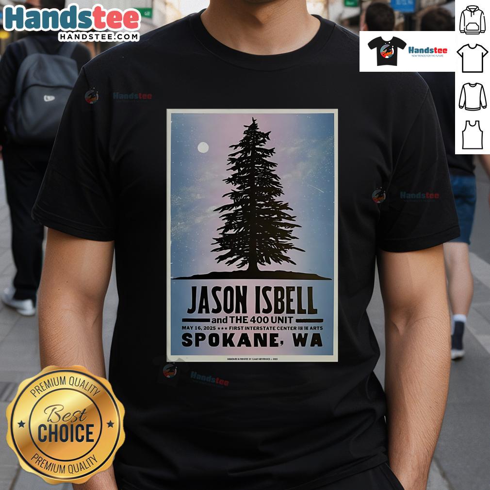 Alt Text: Official Jason Isbell May 16, 2025 poster t-shirt for Spokane, WA concert at First Interstate Center.