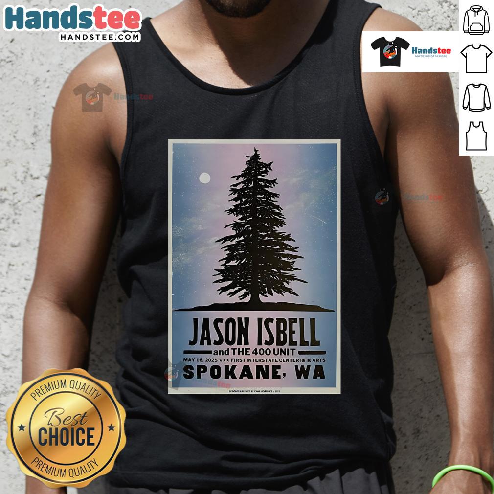 Official Jason Isbell May 16, 2025 Spokane WA concert tank top poster featuring vibrant design and event details.