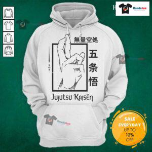 Alt Text: Official Jujutsu Kaisen Hand Gesture Hoodie featuring iconic anime symbols and a stylish design for fans.