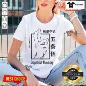 Official Jujutsu Kaisen hand gesture ladies tee featuring vibrant graphics and comfortable fit for anime fans.