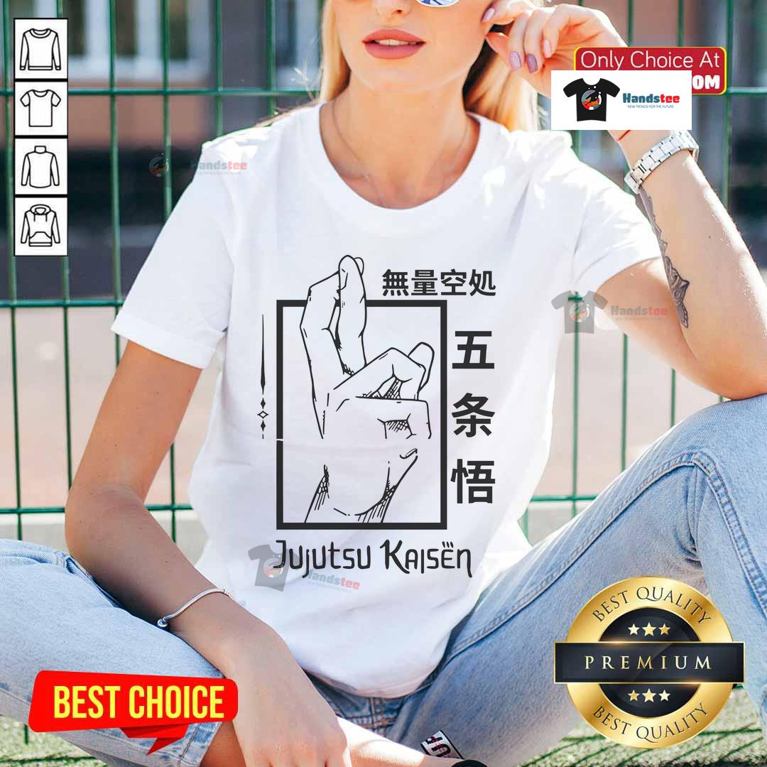 Official Jujutsu Kaisen hand gesture ladies tee featuring vibrant graphics and comfortable fit for anime fans.