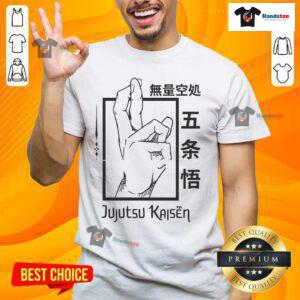 Alt Text: Official Jujutsu Kaisen Hand Gesture T-Shirt featuring iconic anime design and vibrant colors for fans.