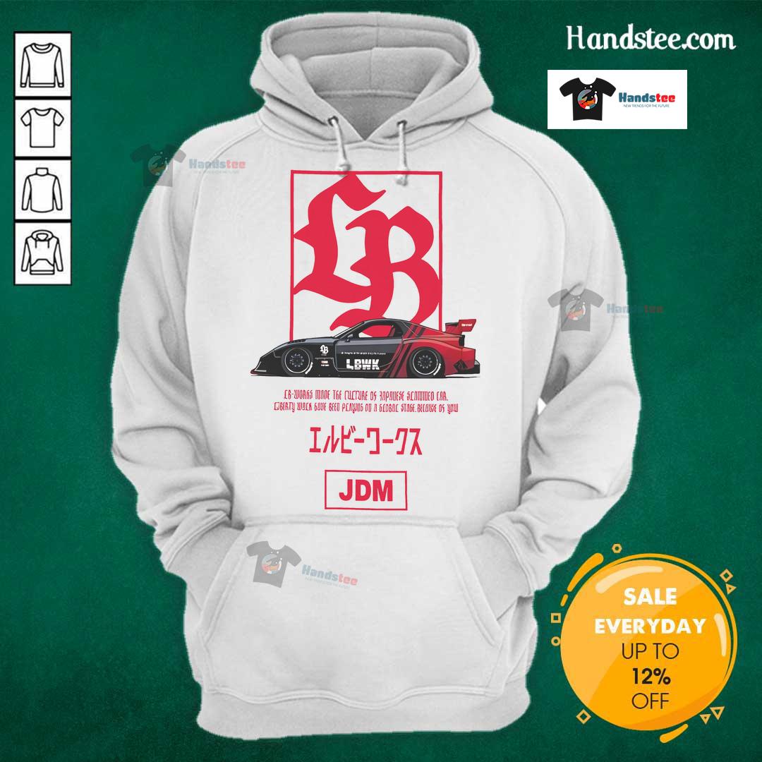 Alt Text: Official LB Box Logo on FD ADVAN JDM Hoodie, showcasing stylish automotive apparel for car enthusiasts.