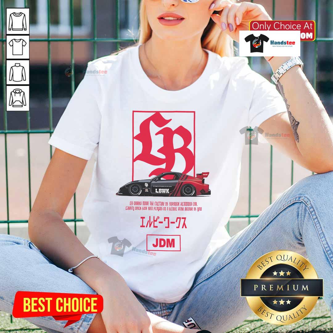 Official LB Box Logo on FD Advan JDM Ladies Tee, stylish automotive apparel for female car enthusiasts.