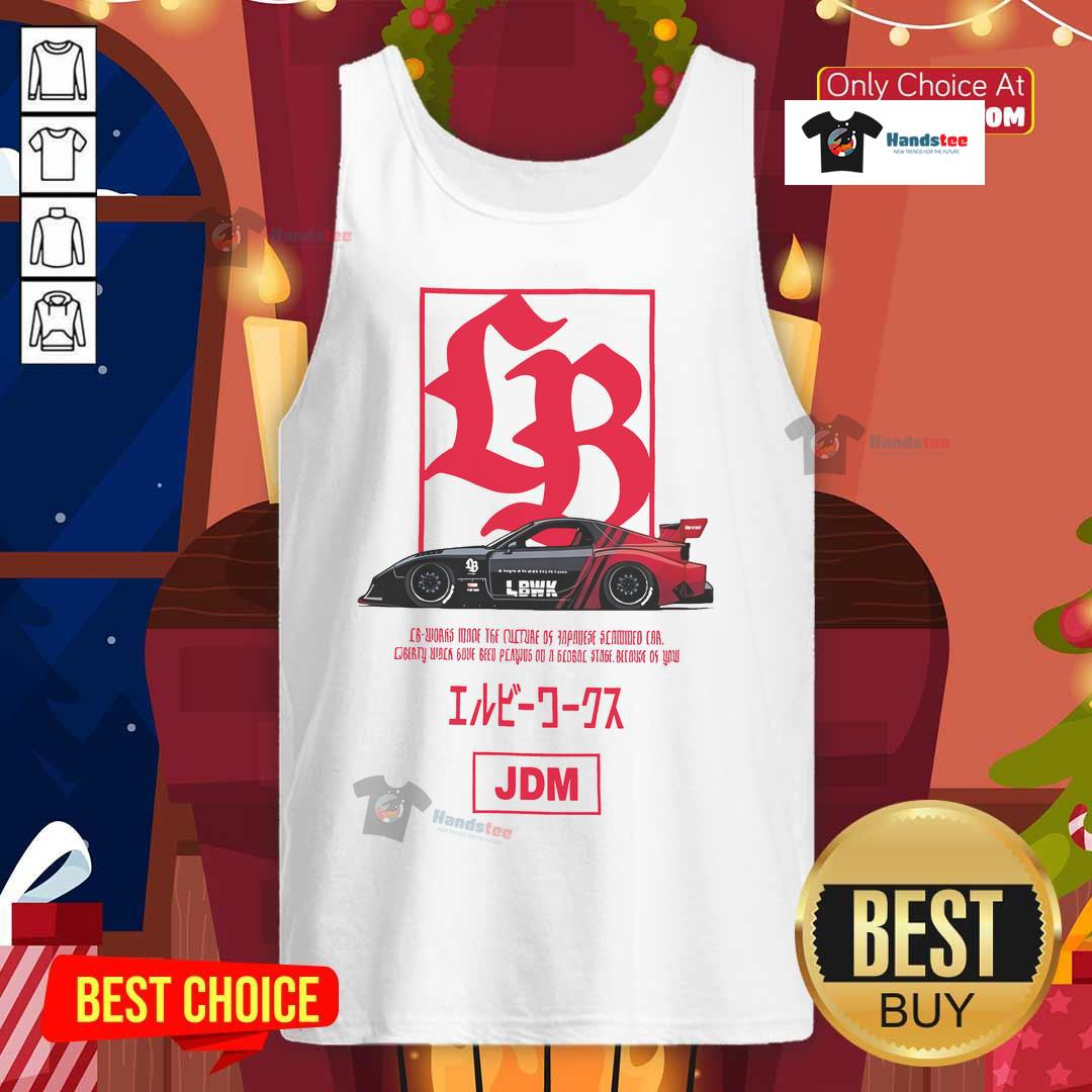 Alt Text: Official LB Box Logo on FD Advan JDM Tank Top, showcasing stylish automotive fashion for car enthusiasts.