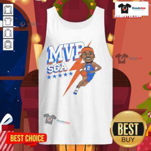 Caricature of SGA in an MVP tank top for the 2025 playoffs, showcasing Oklahoma City Thunder pride and style.