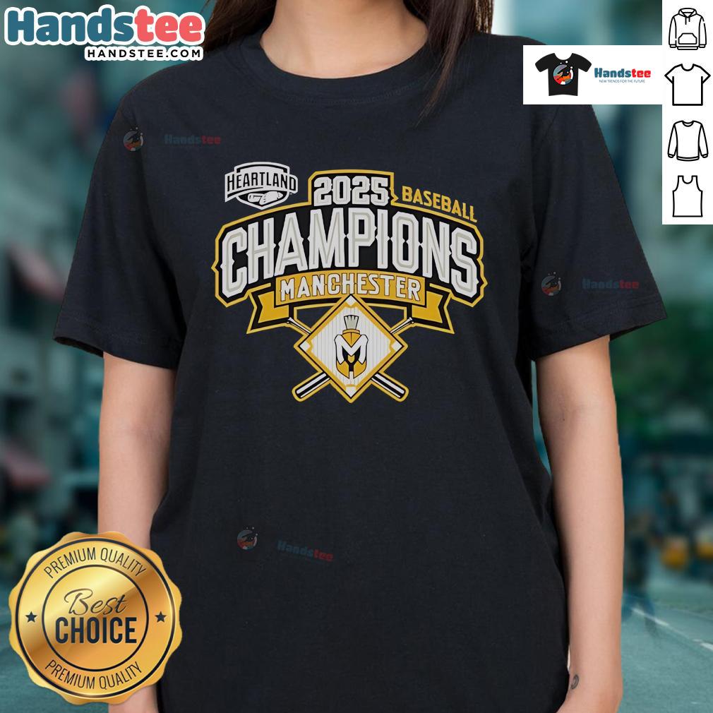 Official Manchester Spartans 2025 Baseball Conference Champions ladies tee showcasing team pride and style.