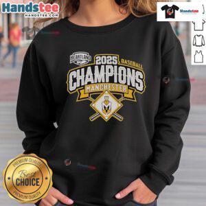 Official Manchester Spartans 2025 Baseball Conference Champions sweatshirt with team logo and vibrant colors.