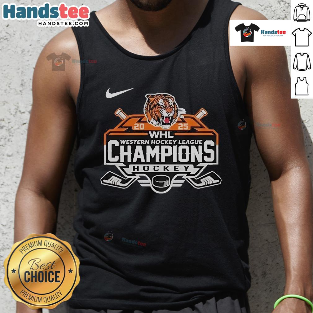 Official Medicine Hat Tigers Western Hockey League Champions 2025 tank top featuring team logo and vibrant design.