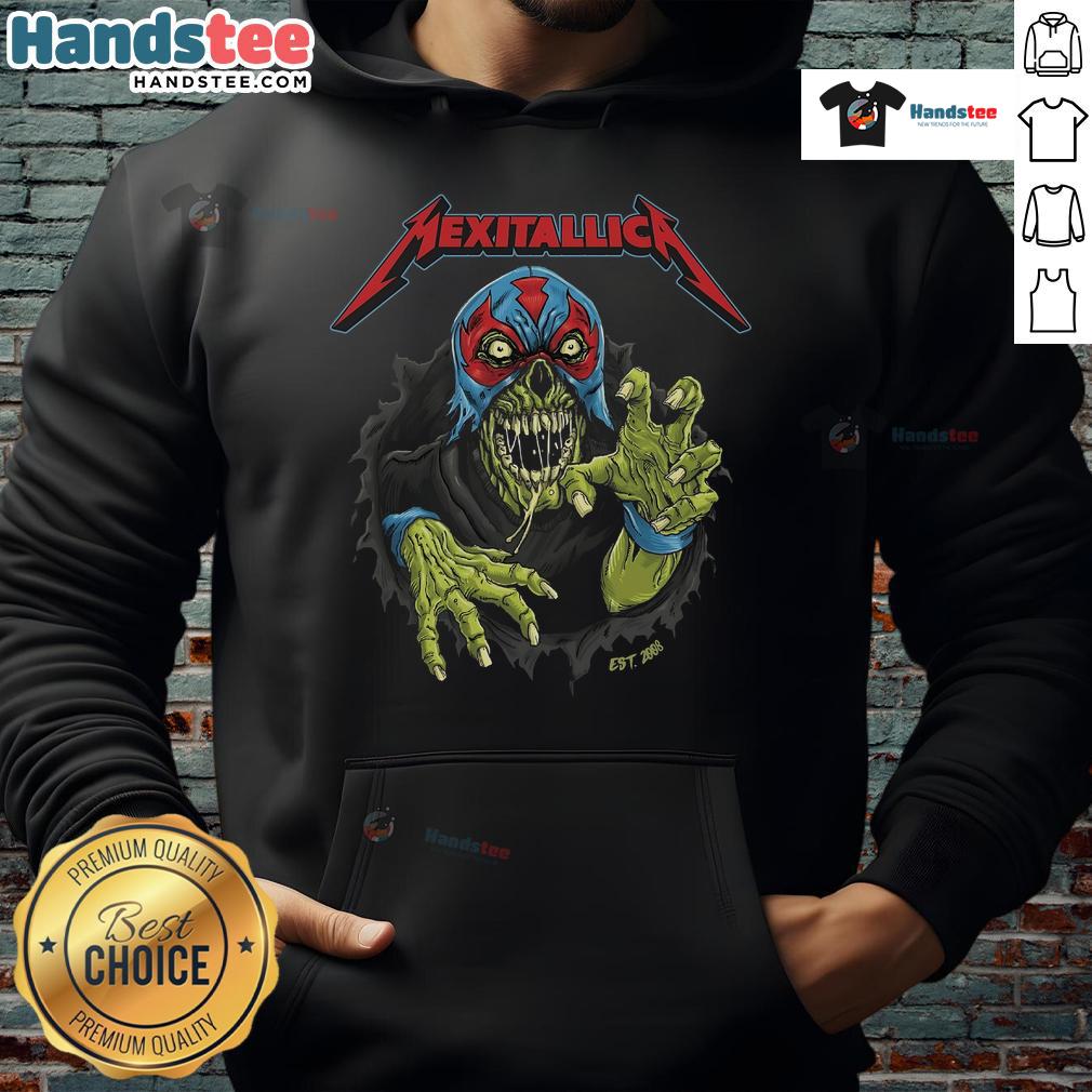 Official Metallica 2025 hoodie featuring Mexican artist Puiscalzada and Mexitallica, established in 2008.