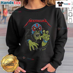 Alt Text: Official Metallica 2025 sweatshirt featuring Mexitallica design by artist Puiscalzada, established 2008.