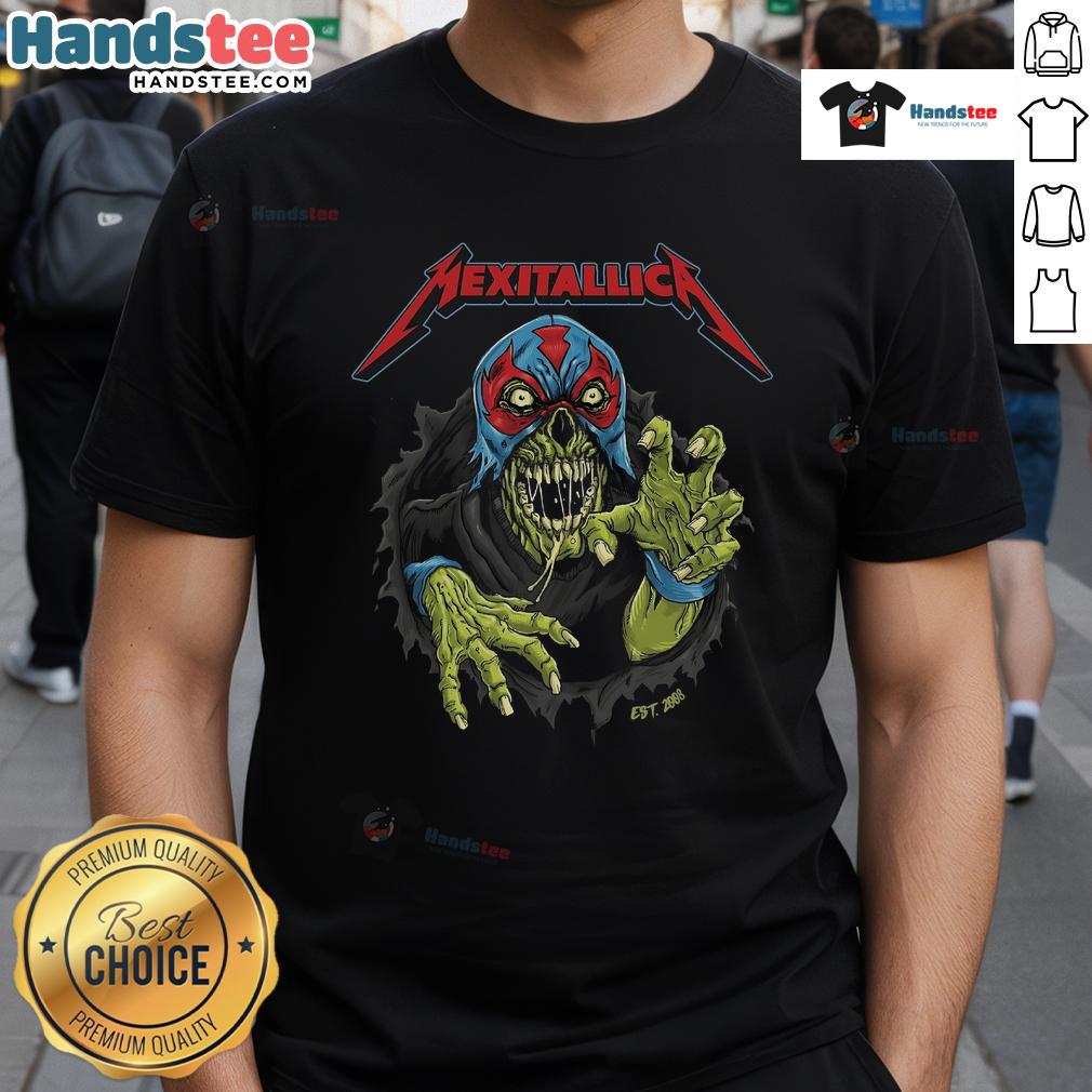 Official Metallica 2025 t-shirt featuring Mexitallica design by artist Puiscalzada, established 2008, perfect for fans.