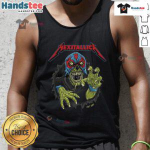 Official Metallica 2025 tank top featuring Mexican artist Puiscalzada, celebrating Mexitallica since 2008.