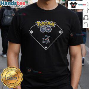 Official Miami Marlins X Pokemon Go Ballpark T-Shirt featuring vibrant graphics and team logo for fans and collectors.