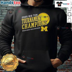 Official Michigan Wolverines 2025 Big Ten Softball Conference Tournament Champions Hoodie in navy blue with logo.