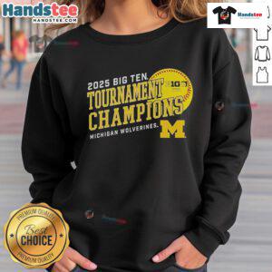 Official Michigan Wolverines 2025 Big Ten Softball Conference Tournament Champions Sweatshirt in navy blue.