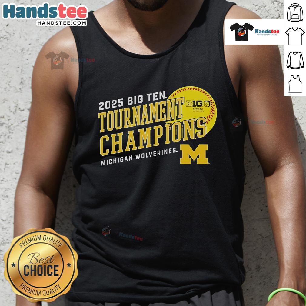 Official Michigan Wolverines 2025 Big Ten Softball Conference Tournament Champions tank top, featuring team logo.