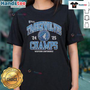Alt Text: Official Minnesota Timberwolves NBA Finals 2024-2025 Pride Western Conference Champions ladies tee design.
